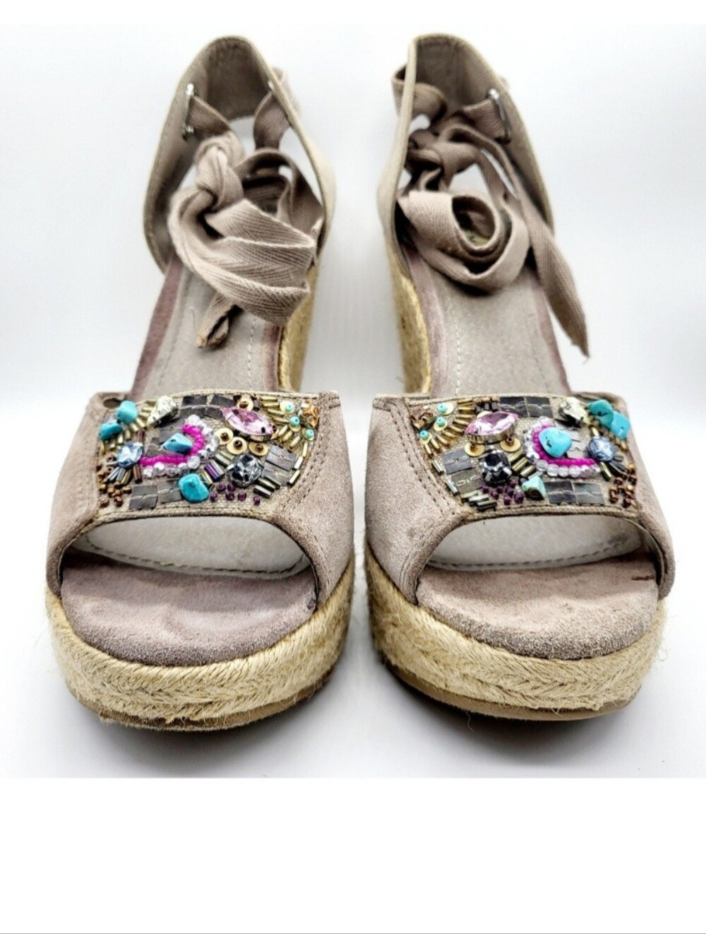 Steve Madden Women’s Size 8.5 Chryslis Suede Beaded Espadrille Wedge Sandals
